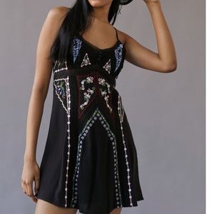 Urban Outfitters Black Skyler Frock Embroidered Mini Dress